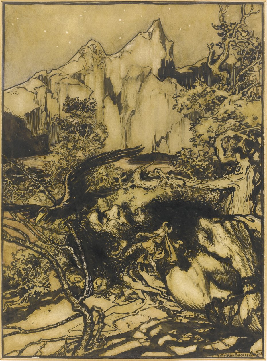 Thors Podróż do Krainy Gigantów, 1901 autorstwa Arthur Rackham
