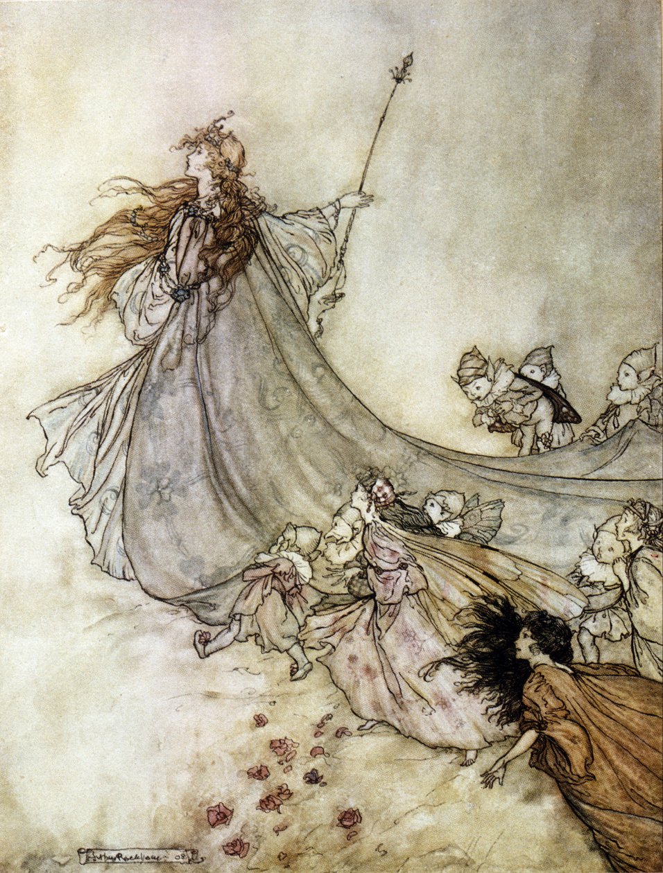 Titania królowa opłat. Ilustracja Arthura RACKHAMA (1867-1939) do „Snu letniej nocy” Williama Szekspira autorstwa Arthur Rackham