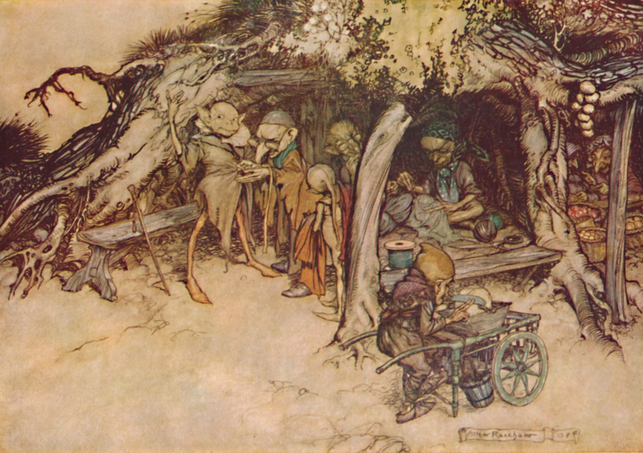 Uszyć moje małe płaszcze elfów, 1908, 1923 autorstwa Arthur Rackham