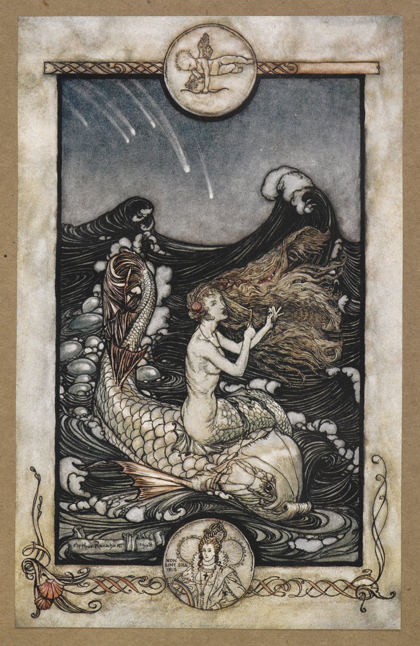 Aby usłyszeć muzykę panny morskiej”. Kadr z filmu „Sen nocy letniej”. autorstwa Arthur Rackham