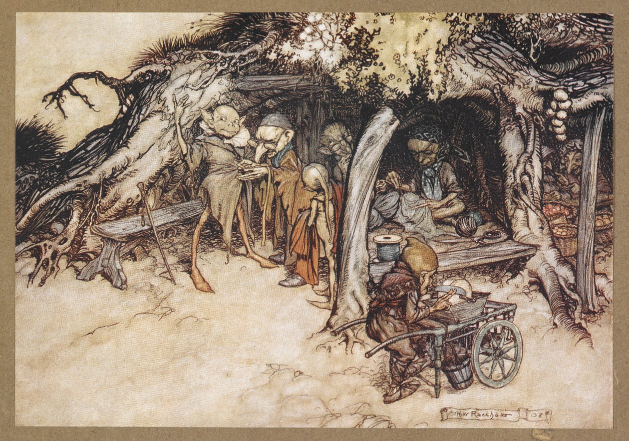Do uszycia moich płaszczyków dla małych elfów. Kadr z filmu „Sen nocy letniej”. autorstwa Arthur Rackham