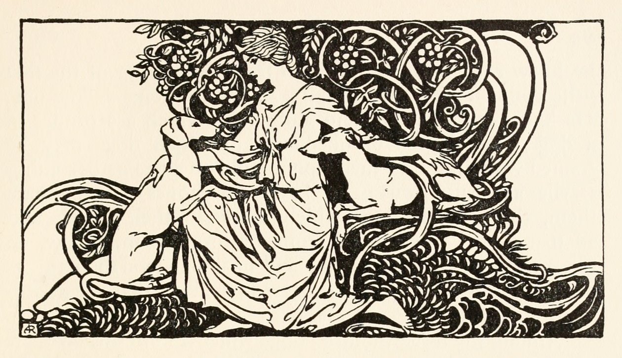 Tuiren z Branem i Sceólanem z The Birth of Bran w irlandzkich bajkach autorstwa Arthur Rackham