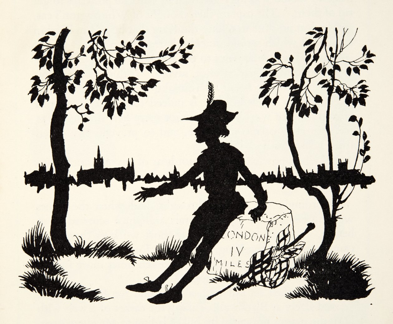 Odwróć się ponownie Whittington, trzykrotny burmistrz Londynu, z The Arthur Rackham Fairy Book, wyd. 1933 autorstwa Arthur Rackham