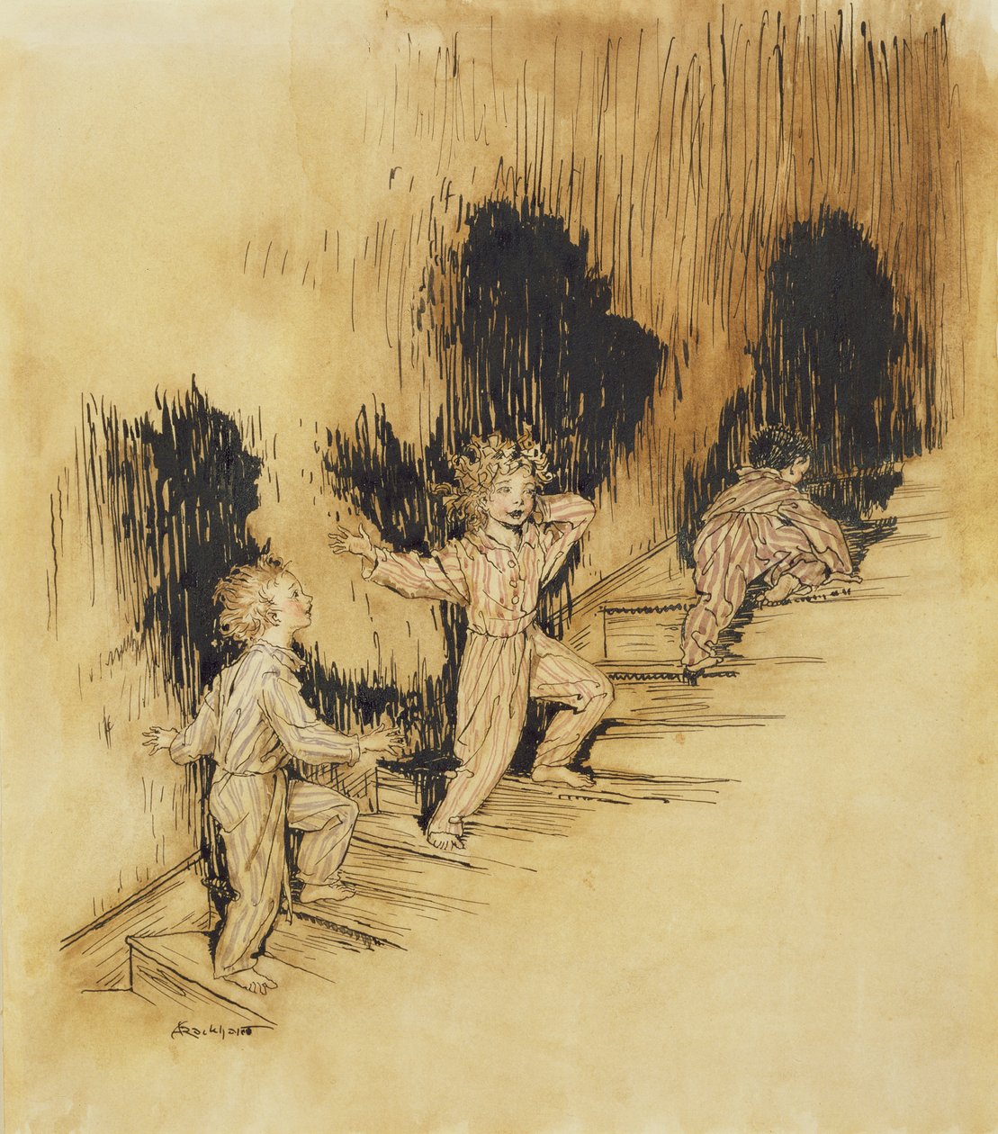 Twas the Night Before Christmas, ilustracja z The Night Before Christmas, Clement C. Moore, 1931 (pióro i atrament i toaleta na papierze) autorstwa Arthur Rackham