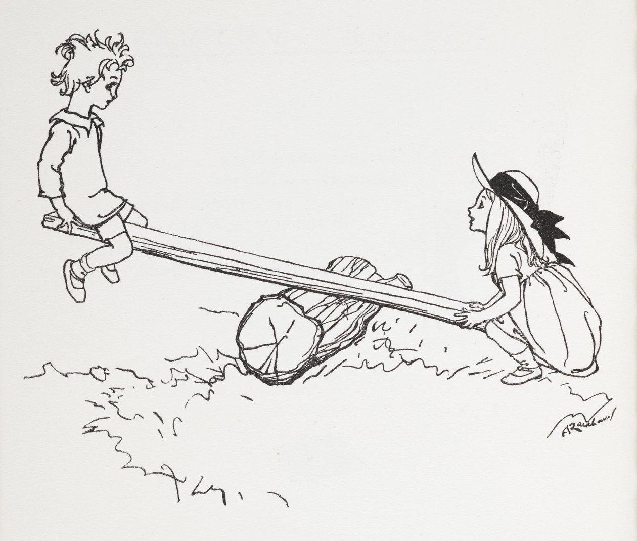 Dwoje dzieci na zobaczyć widział. autorstwa Arthur Rackham