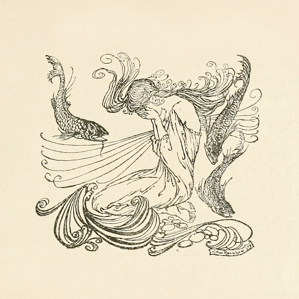 Undine wstaje z fontanny łkając z „Undine” autorstwa Arthur Rackham