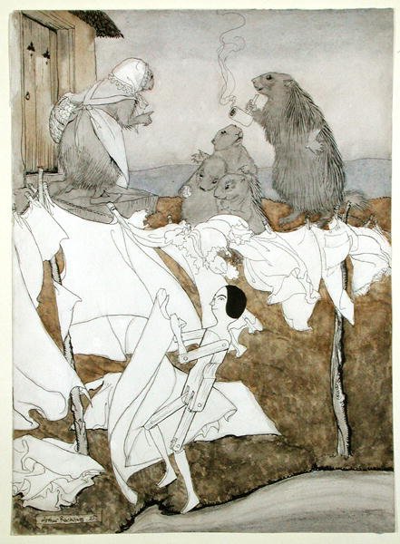 Undine, studium dla „Undine”, Friedrich de la Motte Fouque (1777-1843), adaptacja W.L Courtney, opublikowana 1909 (pióro i atrament z ołówkiem na papierze) autorstwa Arthur Rackham