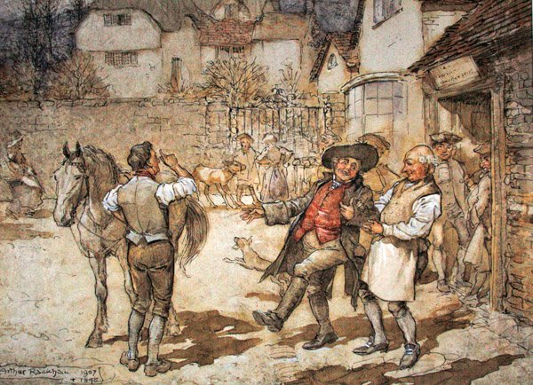 Kiedy chore owce przyniosły rozsądny zysk (pióro i atrament oraz akwarela na papierze) autorstwa Arthur Rackham