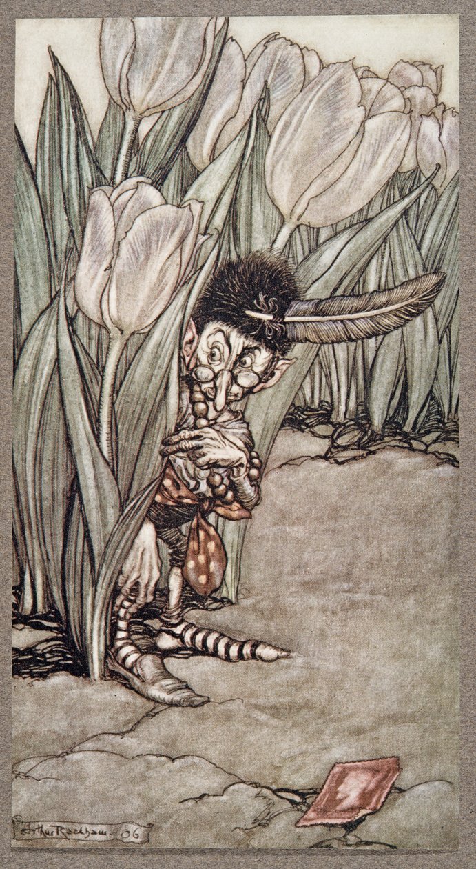 Kiedy usłyszał głos Petersa, wpadł z niepokojem za tulipanem, z Piotruś Pan w Kensington Gardens JM Barrie (1860 - 1937), wyd. 1906 autorstwa Arthur Rackham