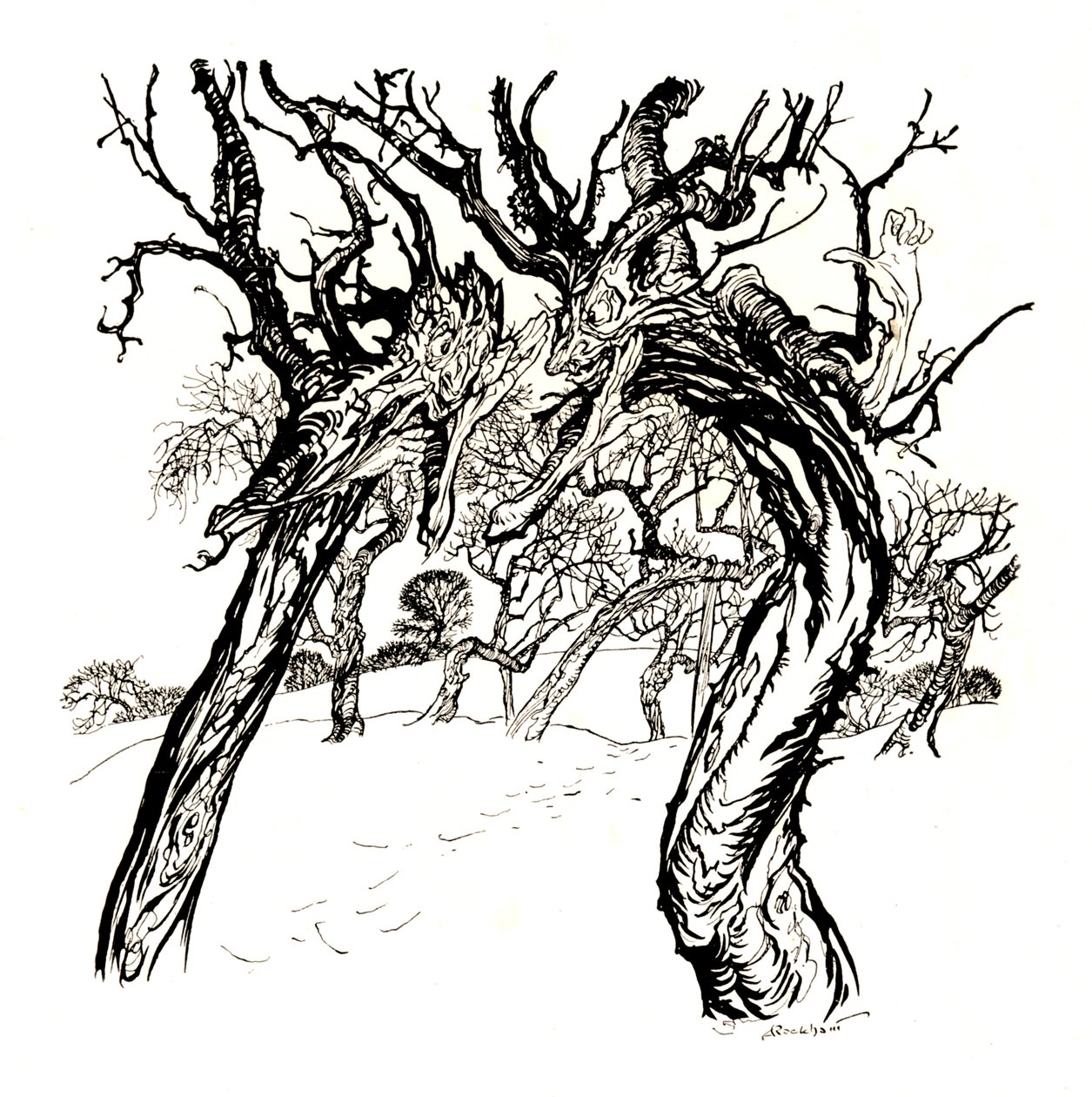 Szepczące drzewa, z półmiska jabłek, 1917, 1923 autorstwa Arthur Rackham