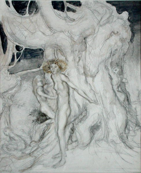 Nimfy drewna (akwarela i ołówek na papierze) autorstwa Arthur Rackham