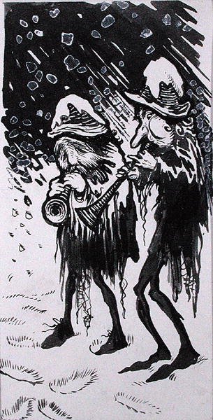 „Yule Logs, Snapdragon, Wassail, Waits and Holly”, ilustracja z „Old Friend Christmas”, autorstwa C.V. Godby (pióro i atrament z monochromatyczną akwarelą i kolorem ciała na papierze) autorstwa Arthur Rackham