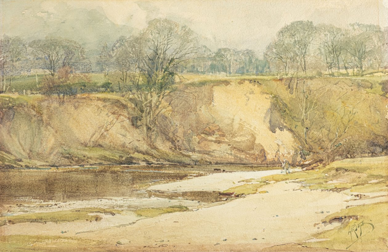 Wędkarz na brzegu rzeki Wharfe (akwarela) autorstwa Arthur Reginald Smith