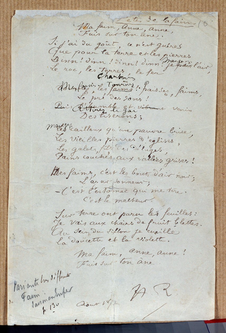 Rękopis wiersza „Uczty głodu” Arthura Rimbauda, ​​sierpień 1872. Charleville, Rimbaud Museum autorstwa Arthur Rimbaud