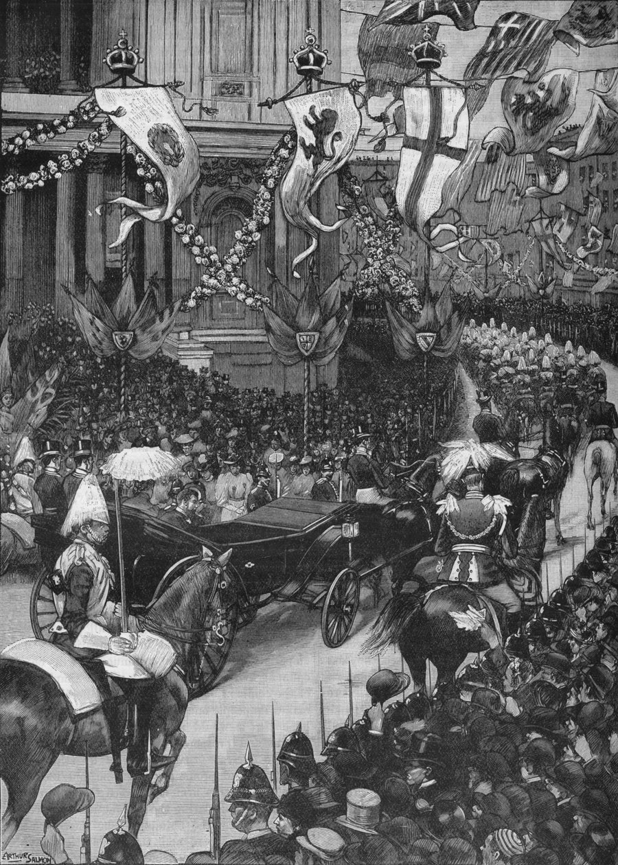 Ślub księcia Yorku: procesja królewska przechodząca obok katedry św. Pawła, 1893 1906 autorstwa Arthur Salmon
