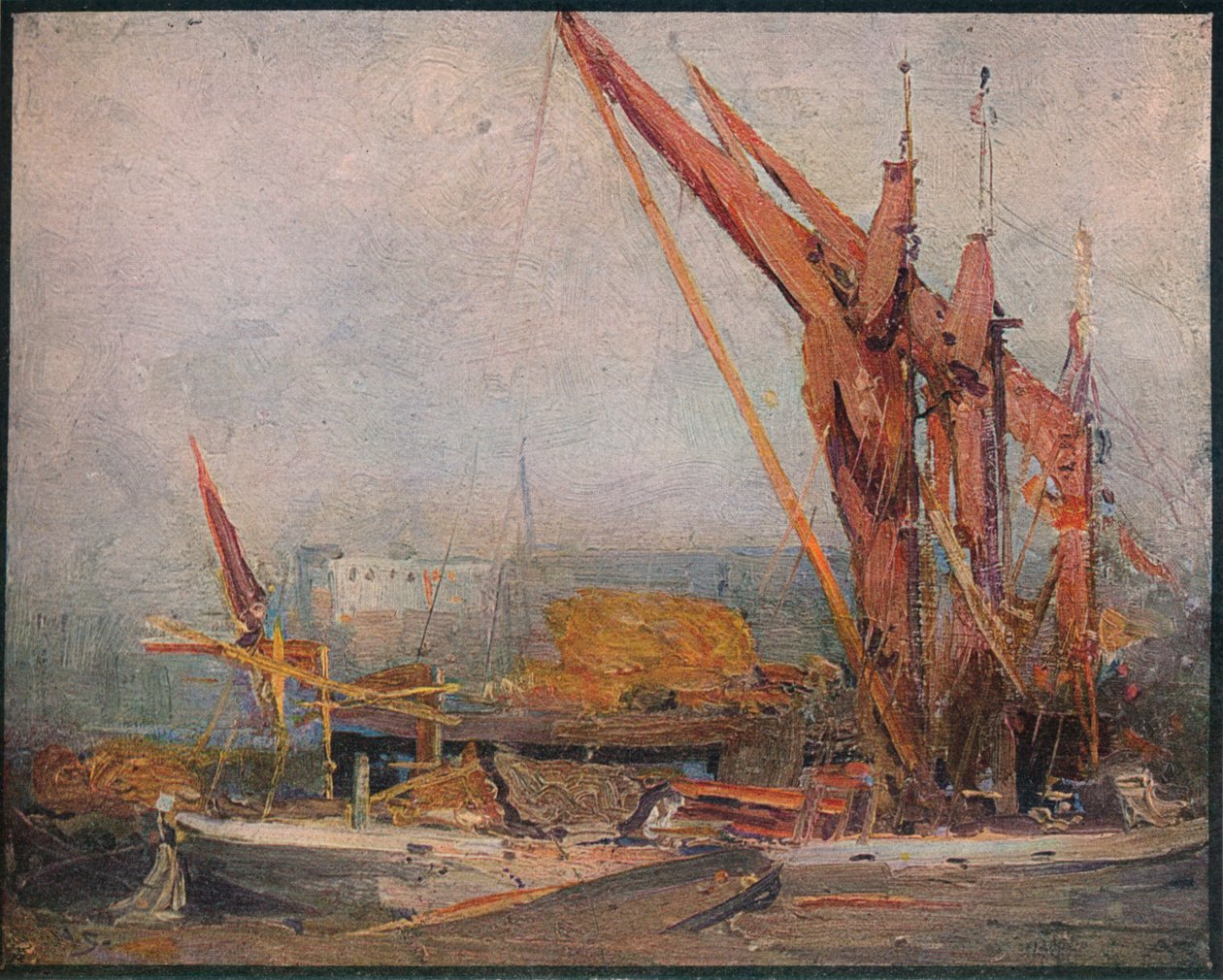Barki z sianem na Tamizie, 1905 autorstwa Arthur Streeton