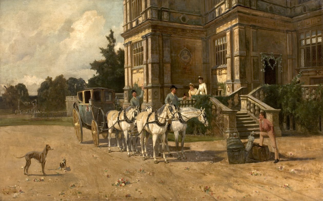 Widok z przodu Wollaton Hall, Nottingham z koniem i powozem, ok. 1880-1906 autorstwa Arthur Walker Redgate