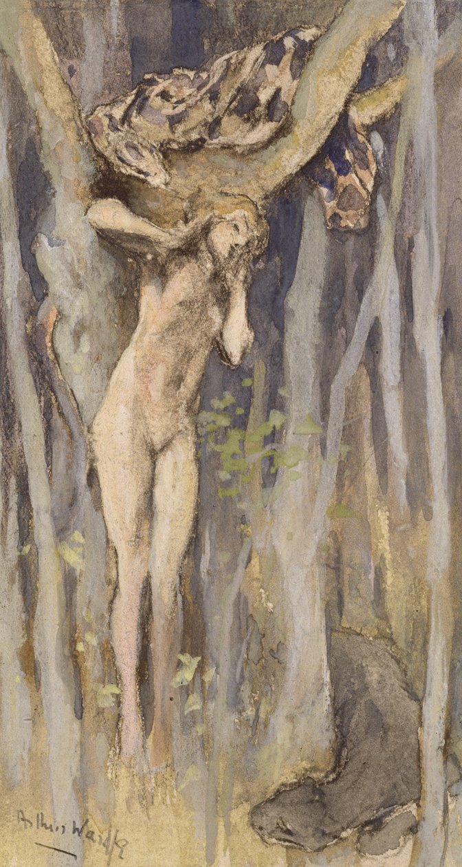 Hamadriada - Duch Drzewa, ok.1890 (pastel, ołówek i akwarela na papierze) autorstwa Arthur Wardle