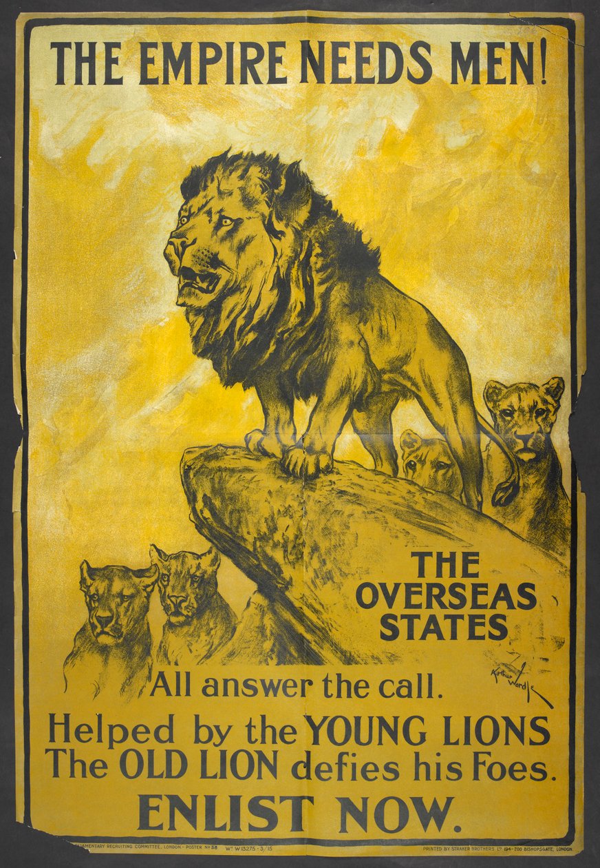 "Imperium potrzebuje mężczyzn! Plakat rekrutacyjny skierowany do brytyjskich kolonii. autorstwa Arthur Wardle