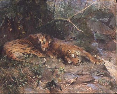 Tygrysy odpoczywają nad strumieniem autorstwa Arthur Wardle