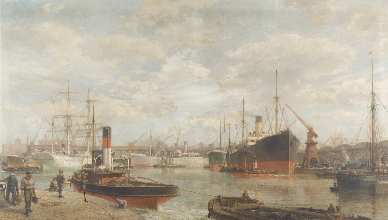Spojrzenie w 1920 na Royal Edward Dock, Avonmouth autorstwa Arthur Wilde Parsons
