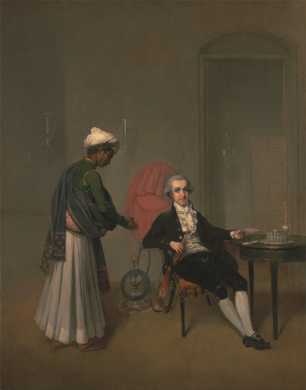 Portret dżentelmena, prawdopodobnie Williama Hickeya, i indiańskiego służącego autorstwa Arthur William Devis