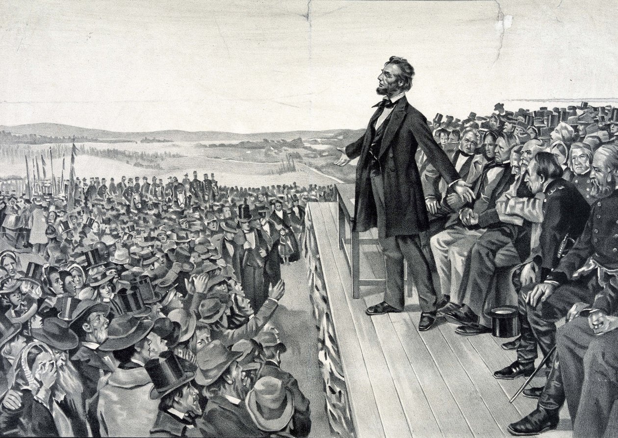 Abraham Lincoln wygłaszający swoje słynne przemówienie 19 listopada 1863 r. autorstwa Artist Unknown