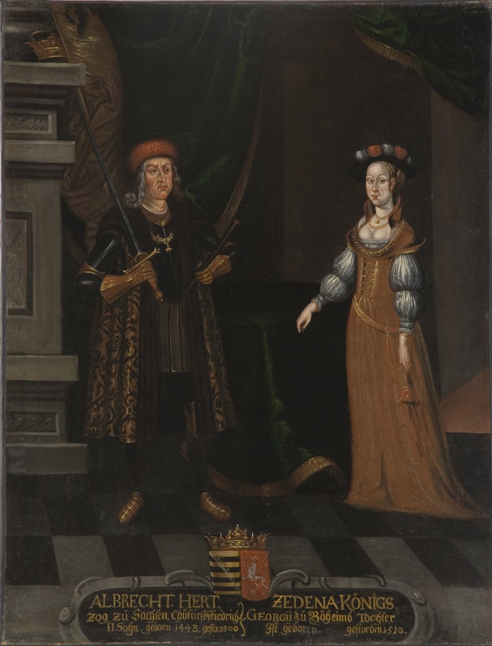 Albert III Saski, znany jako Nieustraszony i Sidonie de Boheme (Zdena de Podebrady) (olej na płótnie) autorstwa Artist Unknown