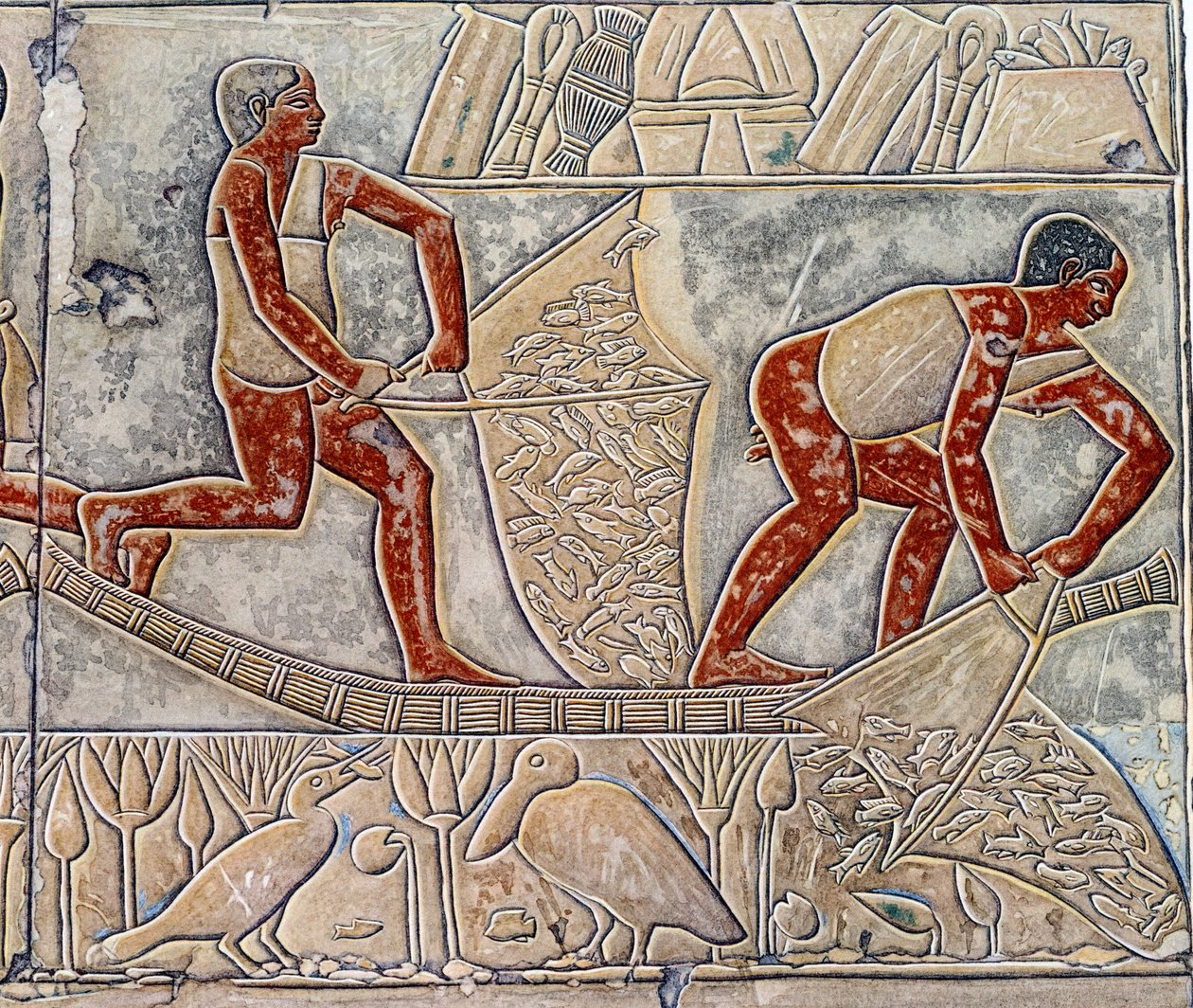 Sztuka Egiptu: łowienie ryb na wyczerpaniu. Kolegium jest podobne do mastaby Mereruka. autorstwa Artist Unknown