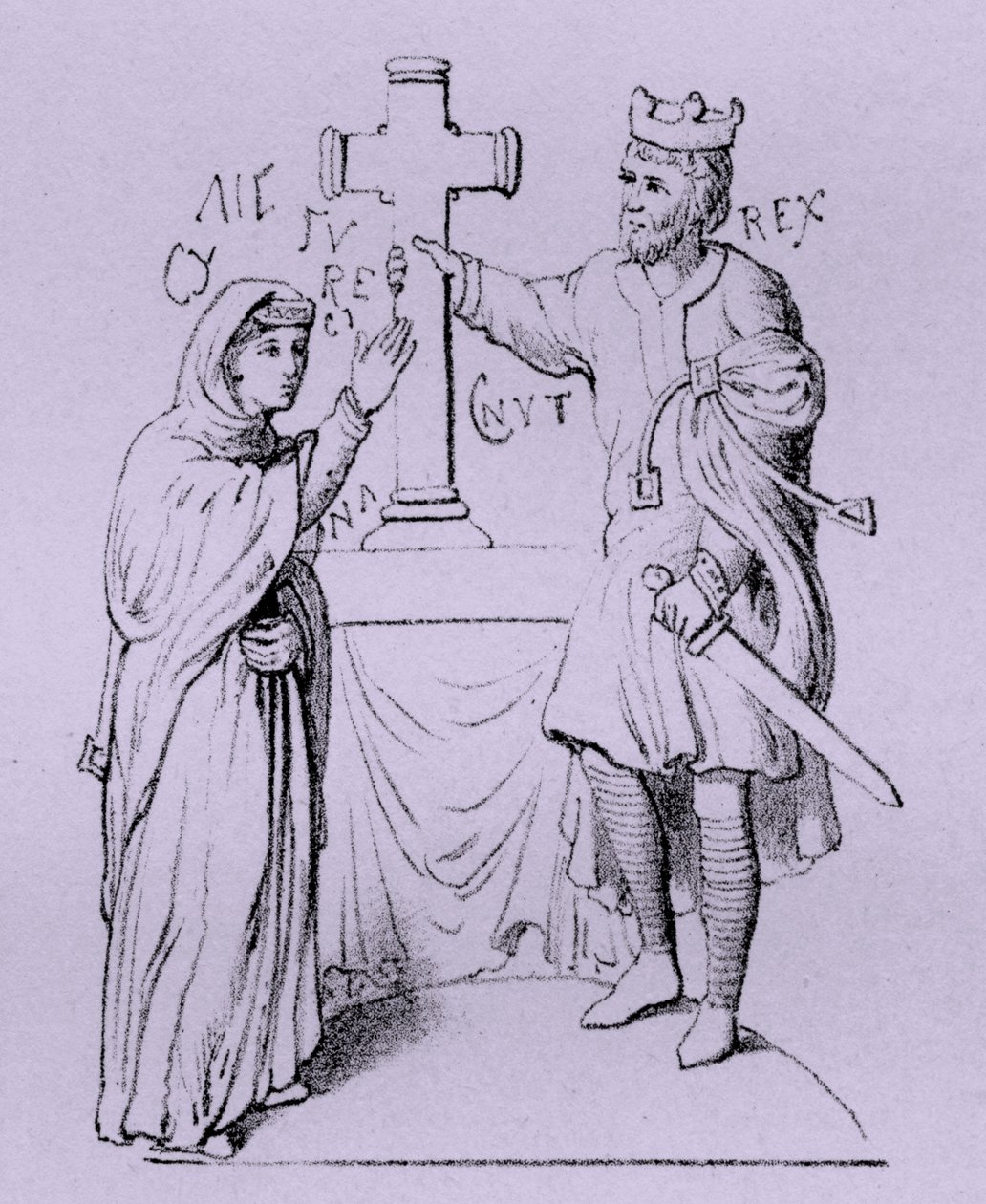 Kanut Wielki i jego królowa Emma z Normandii (rycina) autorstwa Artist Unknown
