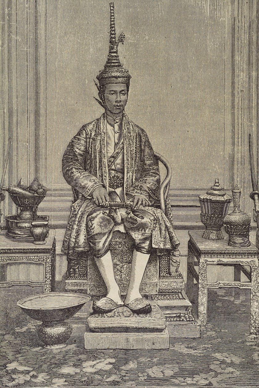 Chulalongkorn lub Rama V (1853-1910). Piąty monarcha Syjamu z rodu Chakri. Rycina. Kolekcja prywatna autorstwa Artist Unknown