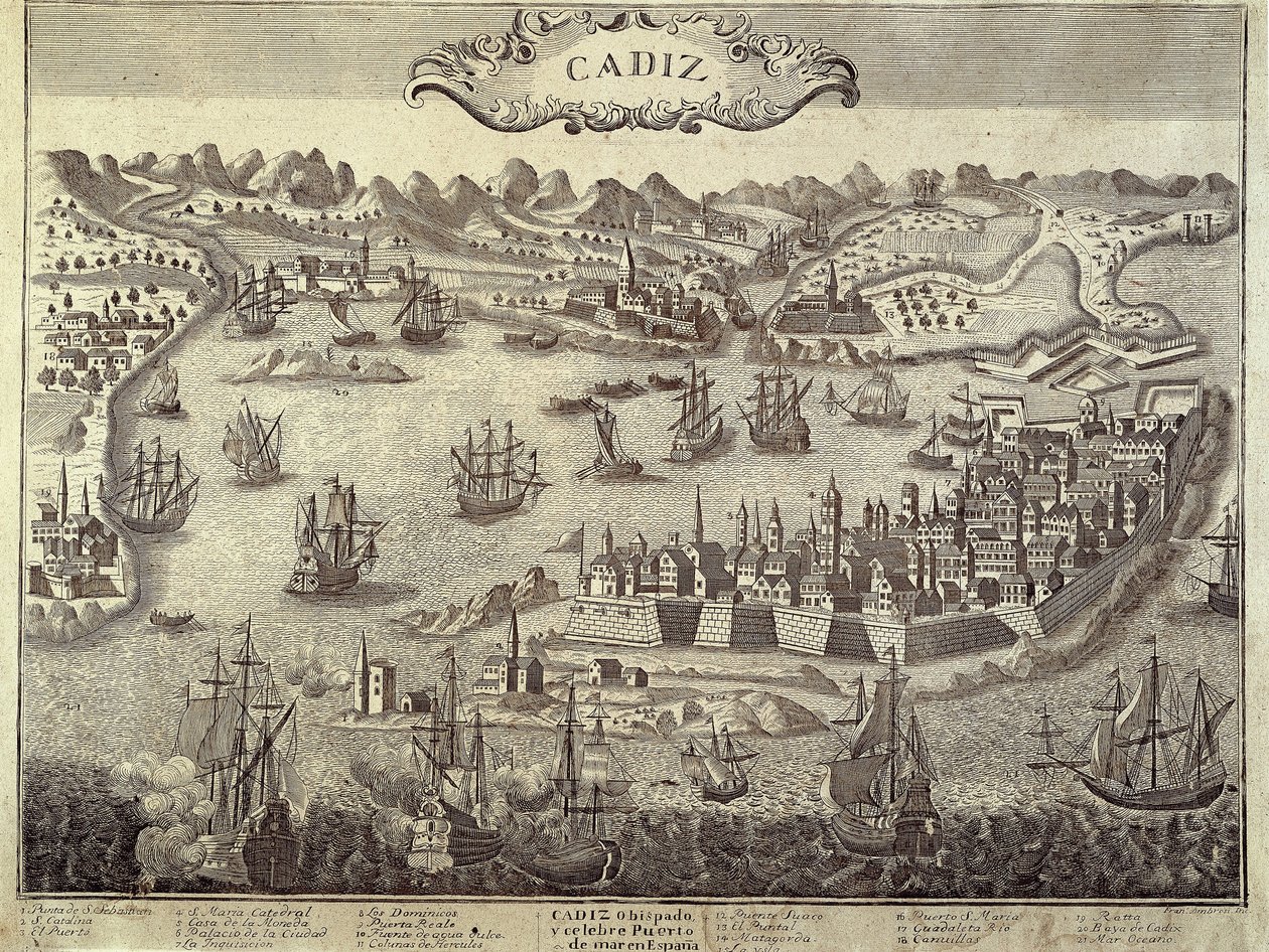 Miasto i port w Kadyksie. Grafika. HISZPANIA. ANDALUZJA. Kadyks. Museo de Cadiz autorstwa Artist Unknown