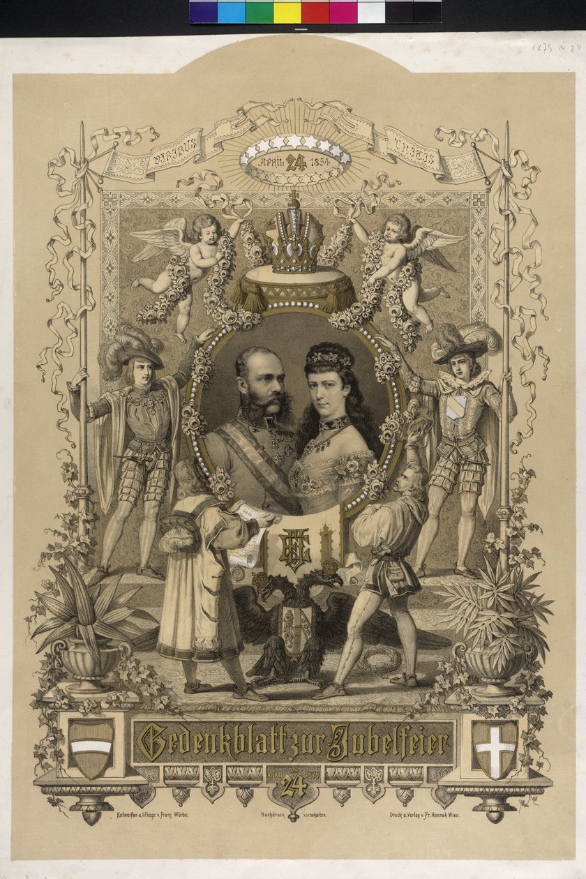 Papier okolicznościowy z okazji srebrnego ślubu pary cesarskiej 1879 r. autorstwa Artist Unknown