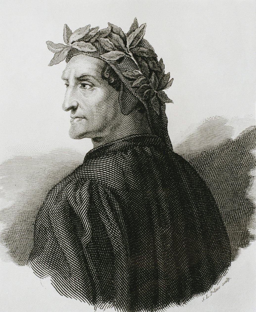 DANTE ALIGHIERI (1265-1321). Włoski poeta; Rafael (1483-1520). Reprodukcja fresku Rafaela. Rycina. autorstwa Artist Unknown