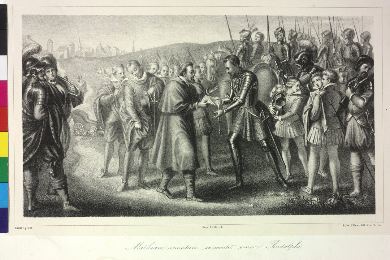Franciszek z Dietrichstein przekazuje królowi Mateuszowi I list cesarza Rudolfa II autorstwa Artist Unknown