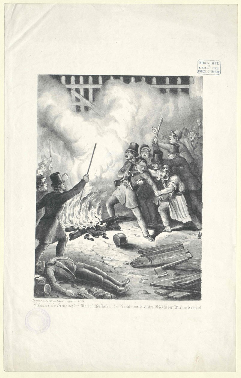 Scena na linii Mariahilfer w nocy z 13 marca 1848 r. podczas rewolucji wiedeńskiej autorstwa Artist Unknown