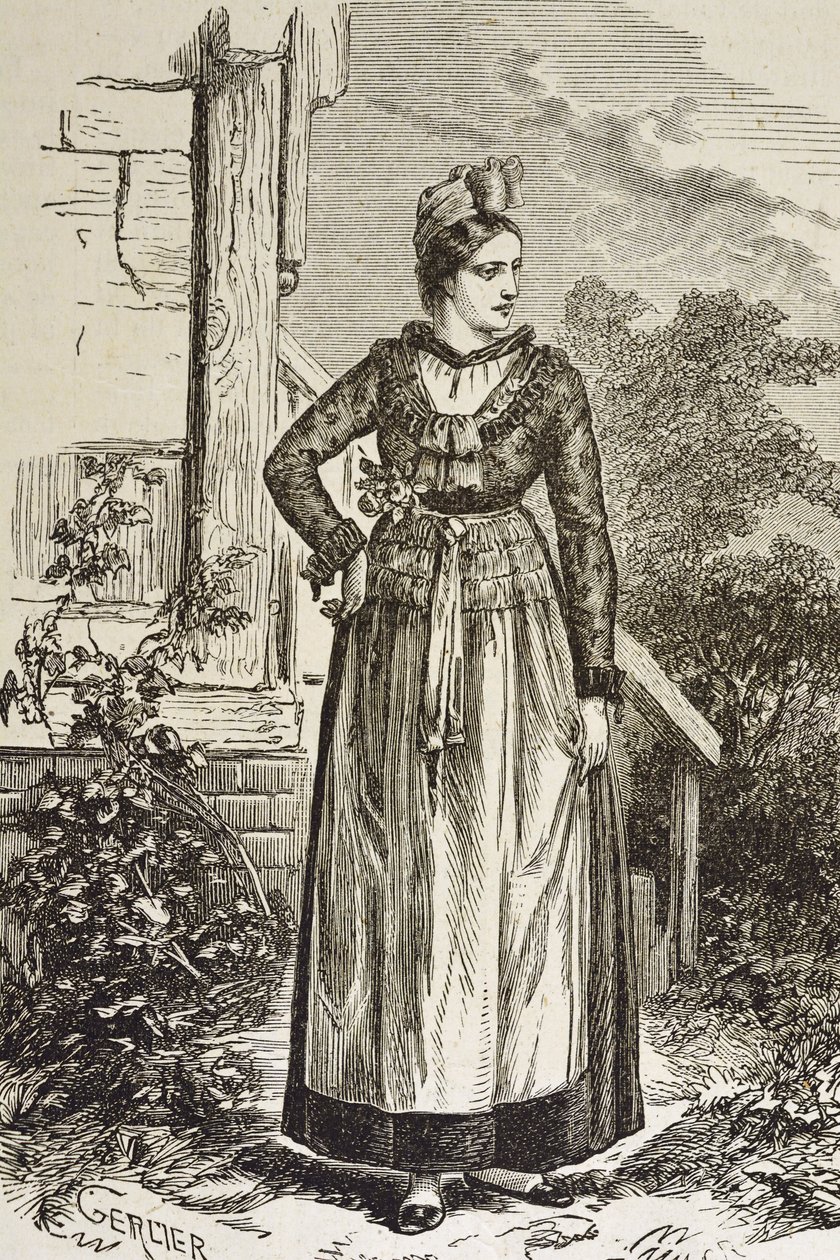 Niemcy (XIX w.). Społeczeństwo (1879). Alzacja. Kobiety w regionie. Teraz Alzacja była w posiadaniu niemieckiego Reichstagu (1871-1918). Rycina. Kolekcja prywatna autorstwa Artist Unknown