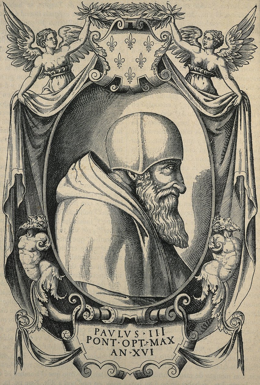 HULSIUS, Levinus (1550-1606). Paweł III. koniec XVI w. Portret z camauro. Rycina. autorstwa Artist Unknown