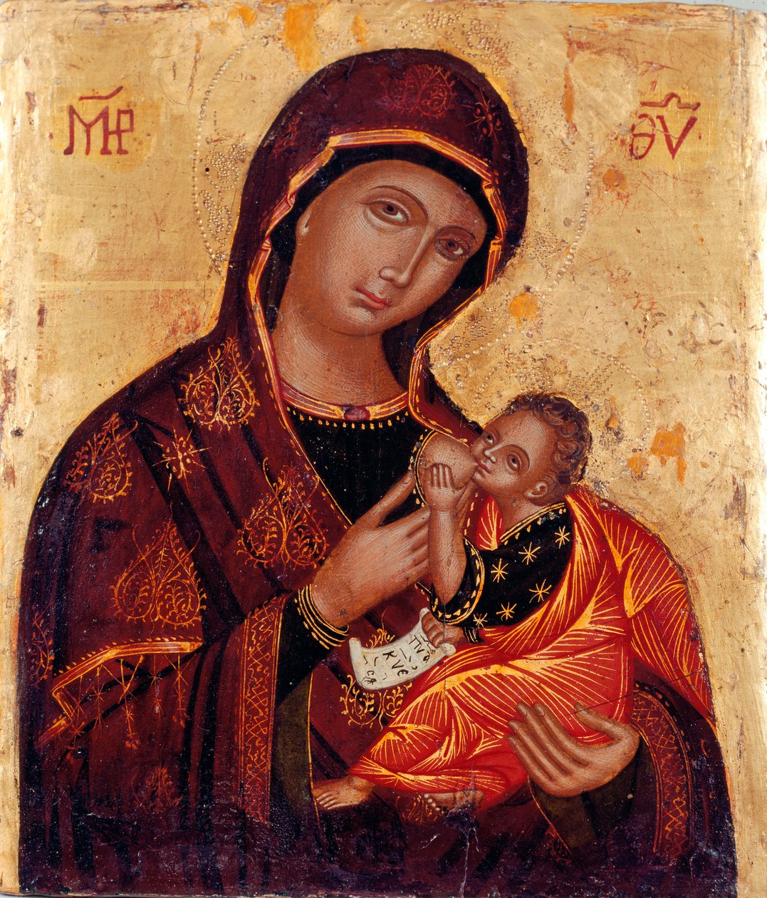Ikona: "Dziewica z Dzieciątkiem" Anonimowy obraz na drewnie. Kościół Santa Maria delle Grazie al Trionfale, Rzym autorstwa Artist Unknown