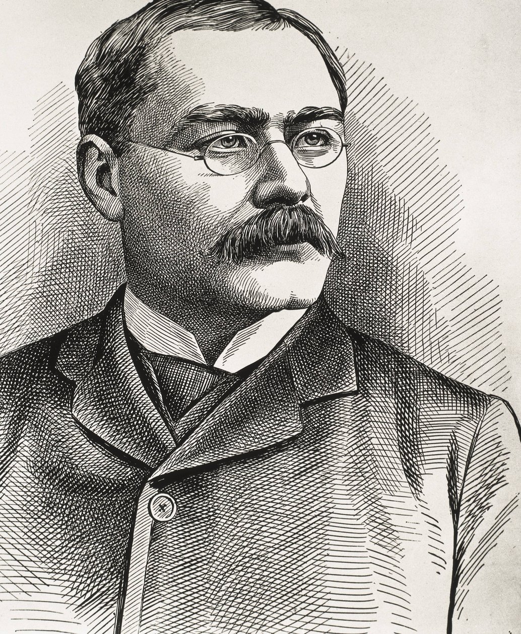 KIPLING, Rudyard (1865-1936). Brytyjski pisarz urodzony w Indiach. Nagroda Nobla w dziedzinie literatury w 1907 roku. Portret Kiplinga. Rycina. autorstwa Artist Unknown