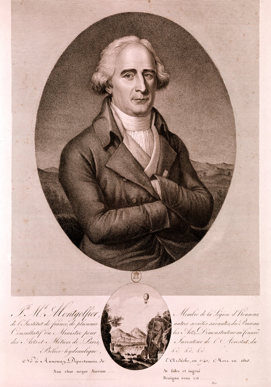 MONTGOLFIER Joseph Michel, pionier lotnictwa (akwaforta) autorstwa Artist Unknown