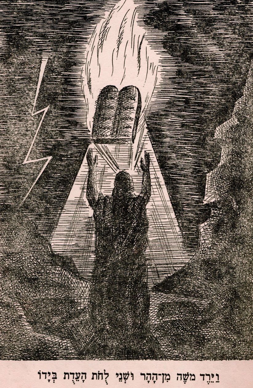 Mojżesz schodzący z góry Synaj (druk) autorstwa Artist Unknown