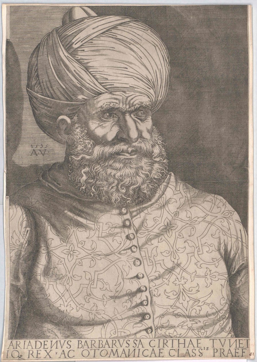Osmański władca w Algierze Chaireddin Barbarossa (druk) autorstwa Artist Unknown