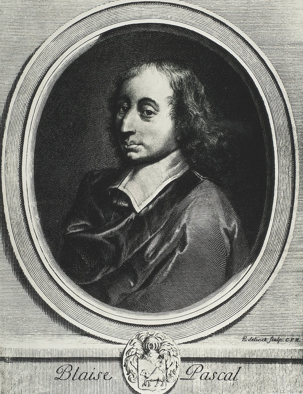 PASCAL, Blaise (1623-1662). Francuski matematyk, fizyk i filozof. Rycina autorstwa Artist Unknown
