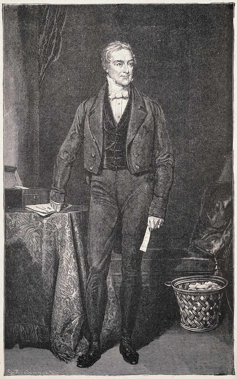 PEEL, Robert (1788-1850). Premier Wielkiej Brytanii (1834-1835 i 1841-1846). Rycina dla Rafaela Warda. Rycina. autorstwa Artist Unknown