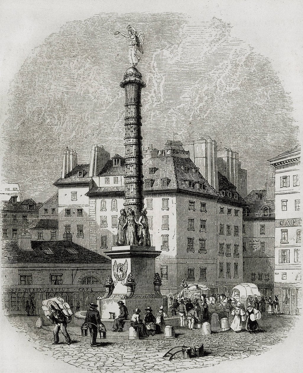 Paryż. Sprzedawcy wody przed fontanną na Place Chatelet (rycina) autorstwa Artist Unknown