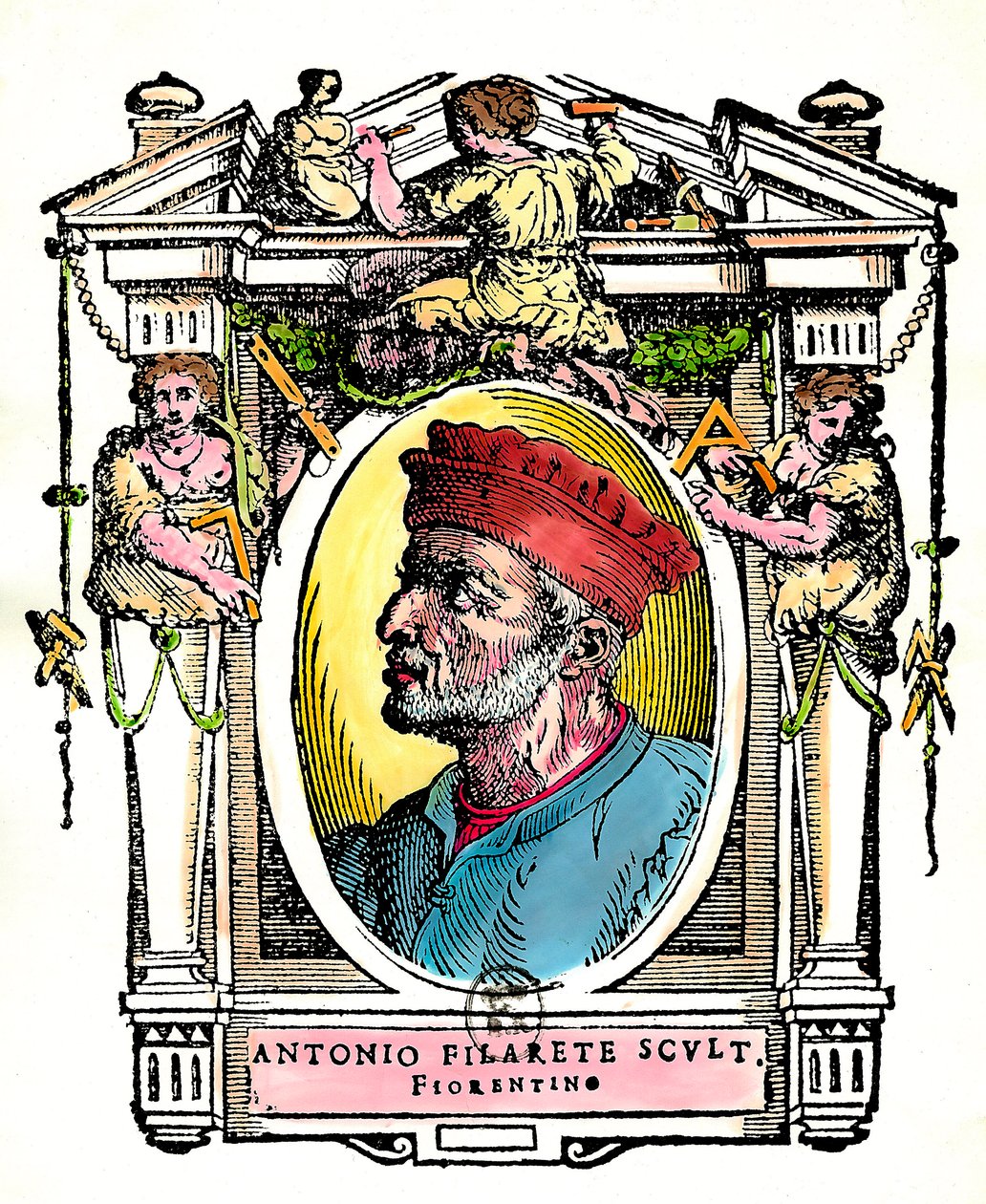 Portret Antonio Filarete (Antonio di Pietro Averlino lub Averulino), florenckiego rzeźbiarza (rycina) autorstwa Artist Unknown