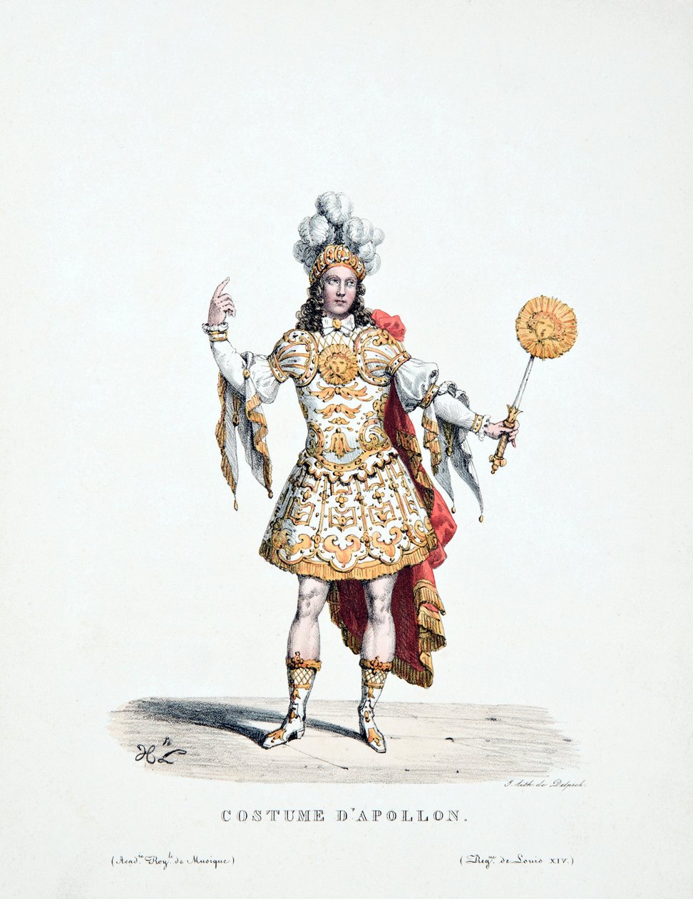 Przedstawienie króla Ludwika XIV interpretującego Apolla w balecie "Les Noces de Pelee and Thetis". autorstwa Artist Unknown