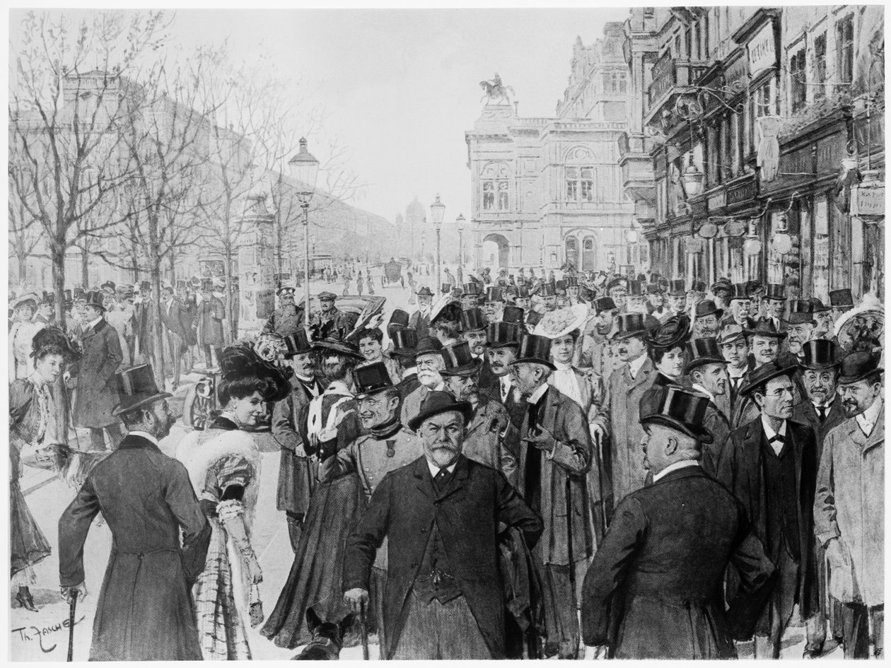 Parada na obwodnicy Wiednia. Wydruk na podstawie obrazu olejnego Theo Zasche z ok. 1900 r. autorstwa Artist Unknown