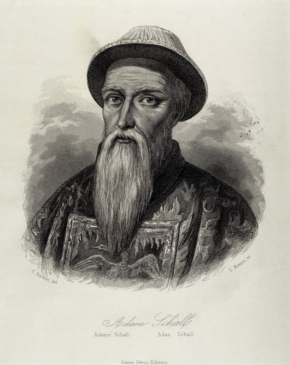 SCHALL VON BELL, Adam (1591-1661). Niemiecki jezuita i astronom. Większość życia spędził jako misjonarz w Chinach i został doradcą cesarza Shunzhi z dynastii Qing. Rycina. autorstwa Artist Unknown
